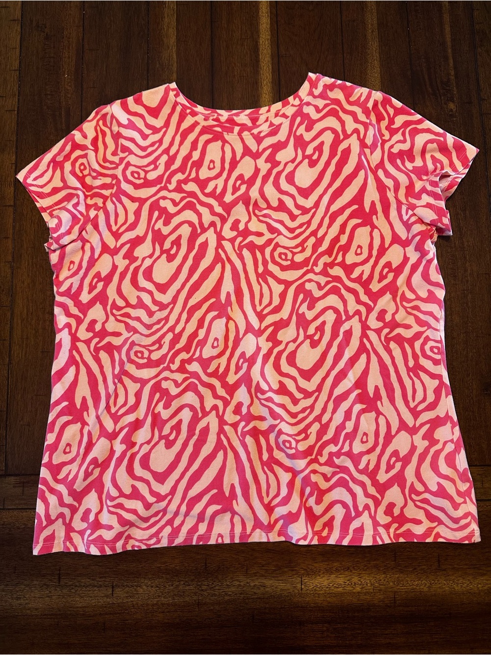 Denim&Co Pink and White Short Sleeve Abstract Print Tee